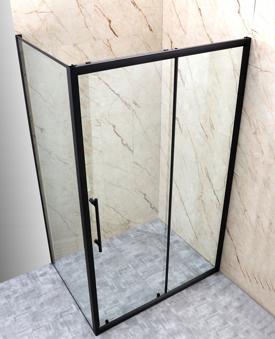 Kabina prysznicowa Przesuwna Czarna 100 x 80 + Brodzik 14 Cm + Syfon