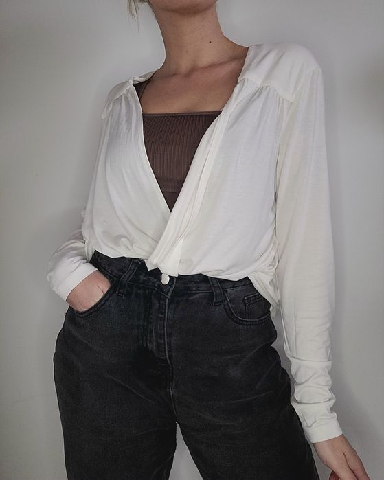 Biały kardigan oversize narzutka boho H&M
