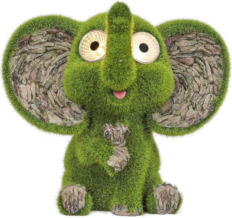 Dekoracja ogrodowa, figura słonia z jasnymi oczami solarnymi, 23 cm