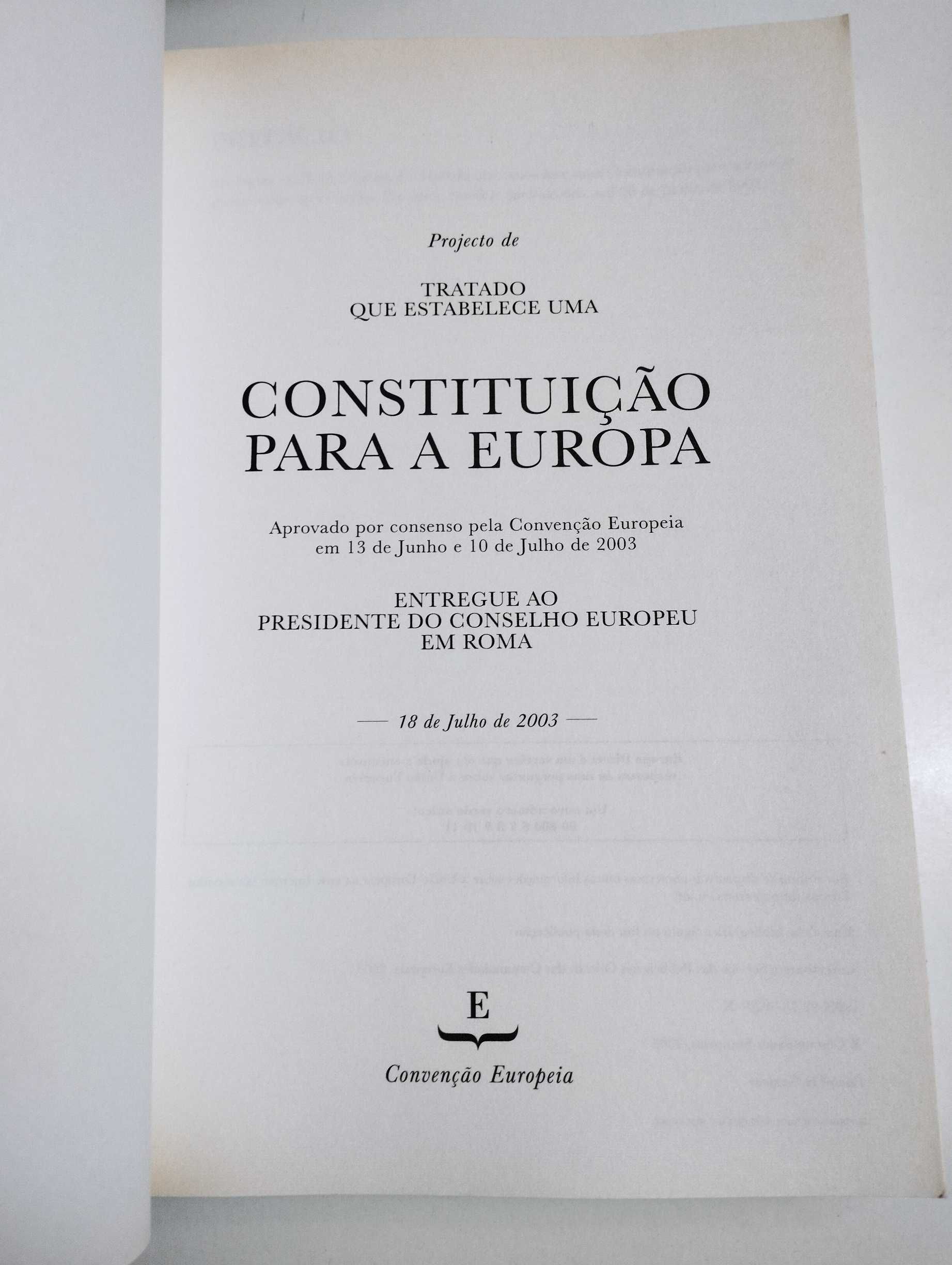 Livros. Olhos nos Olhos. Dicionário do Euro. Constituição para Europa