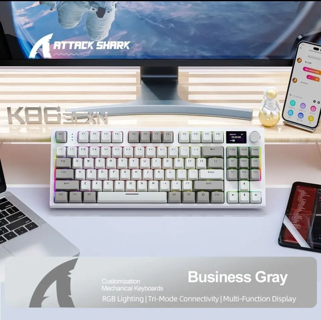 Ігрова механічна бездротова клавіатура Attack Shark k86, RGB,PBT,new#