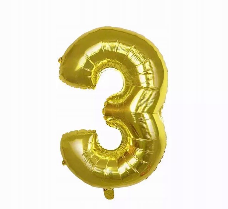 Balon Foliowy Cyfra Trzy 3 Złoty Na Hel Duży 92Cm Na Urodziny Dla