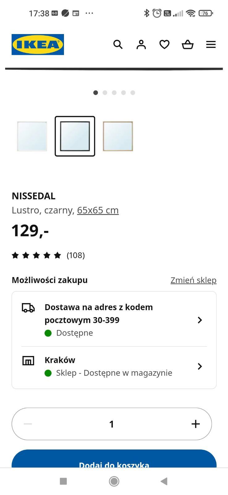 Lustro Ikea 65x65