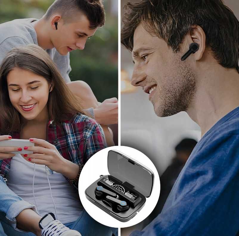 Słuchawki douszne bluetooth 5.3 z powerbankiem i światłem, IPX4, nowe