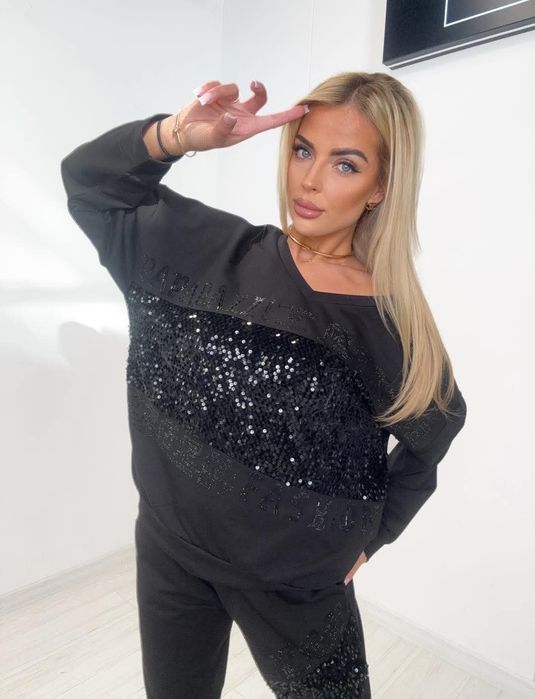 Piękny komplet dres z cekinami logo paparazzi fashion