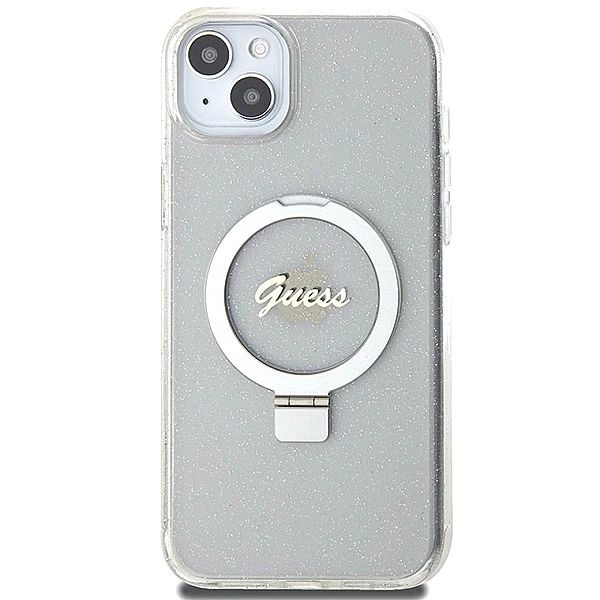 Etui Guess Ring Stand Script Glitter MagSafe na iPhone 15 Plus / 14 Pl