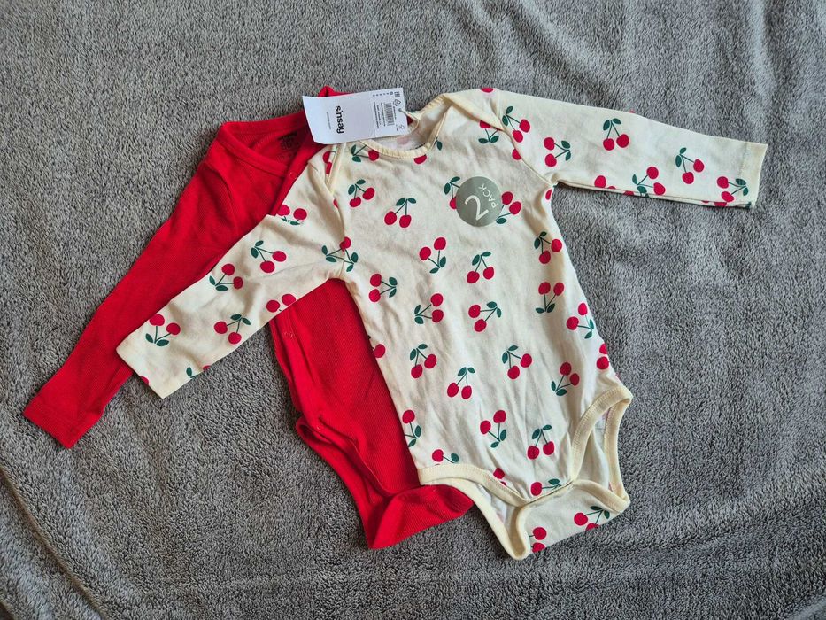 NOWY dwupafk body z długim rękawem Sinsay 86 wisienki czerwone bawełna
