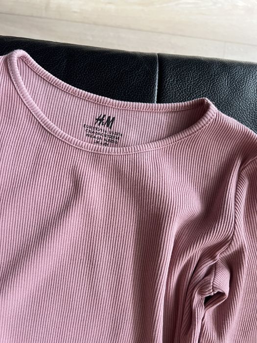Bluzka H&M 110/116 prążek prążkowana brudny róż koszulka długi rękaw