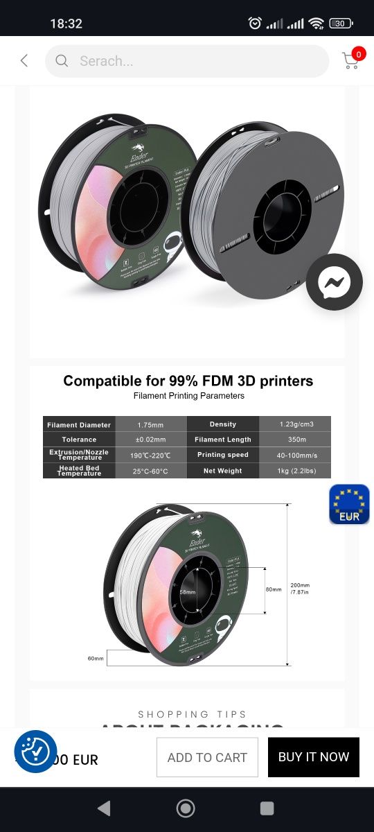 Filamento impressão 3D cinza