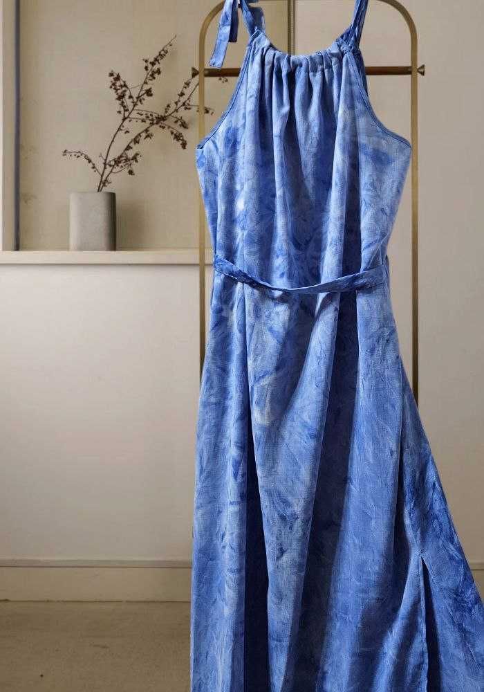 Платье-сарафан лето голубое George с мраморным принтом, р. М/L