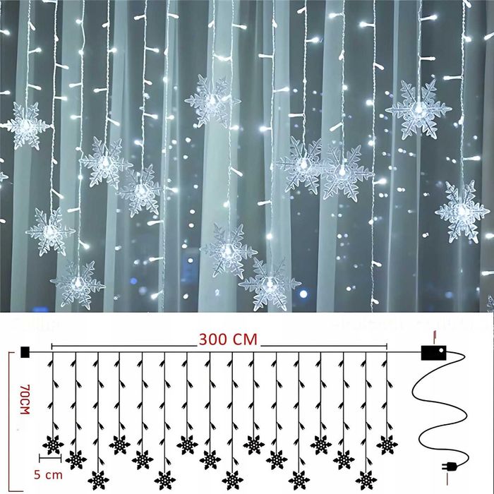 Kurtyna Świetlna Led Girlanda Płatki Lampki Na Okno Świąteczne 3m