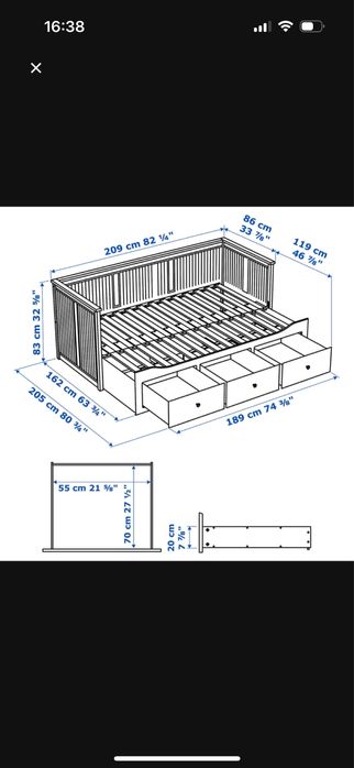 IKEA HEMNES Łóżko rozkładane z 3 szufladami BIAŁE + 2 materace