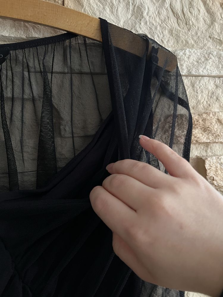 Body Topshop czarne M tiulowe mesh sheer