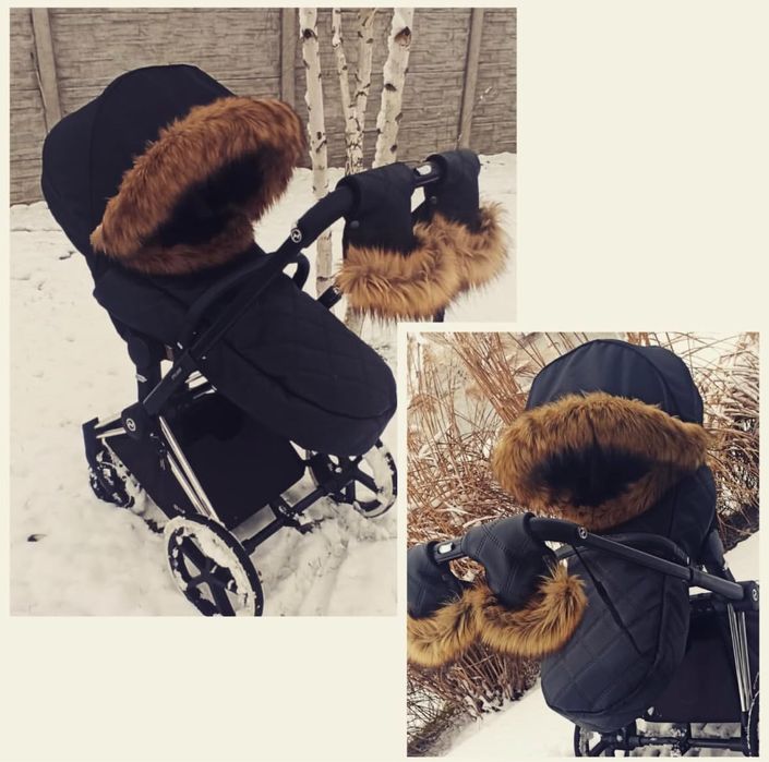 Komplet do wózka, śpiworek, mufki, kołnierz na budke