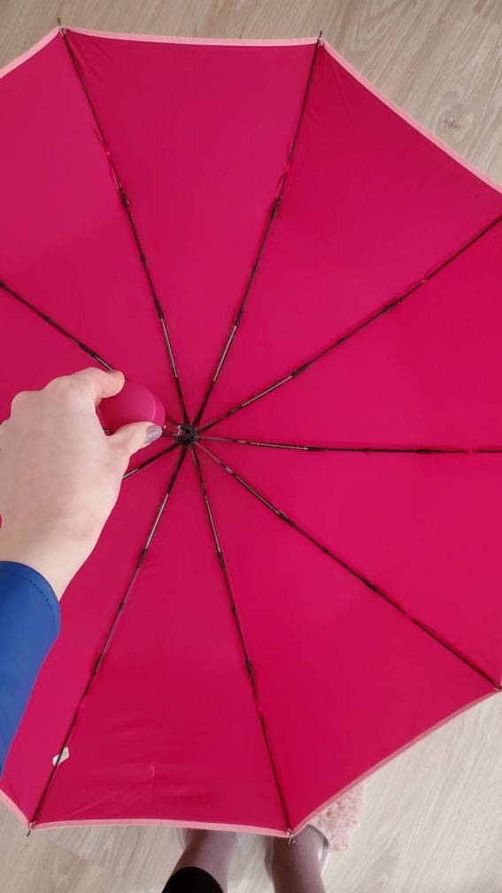 Міцна жіноча рожева парасоля парасолька зонт напівавтомат полуавтомат