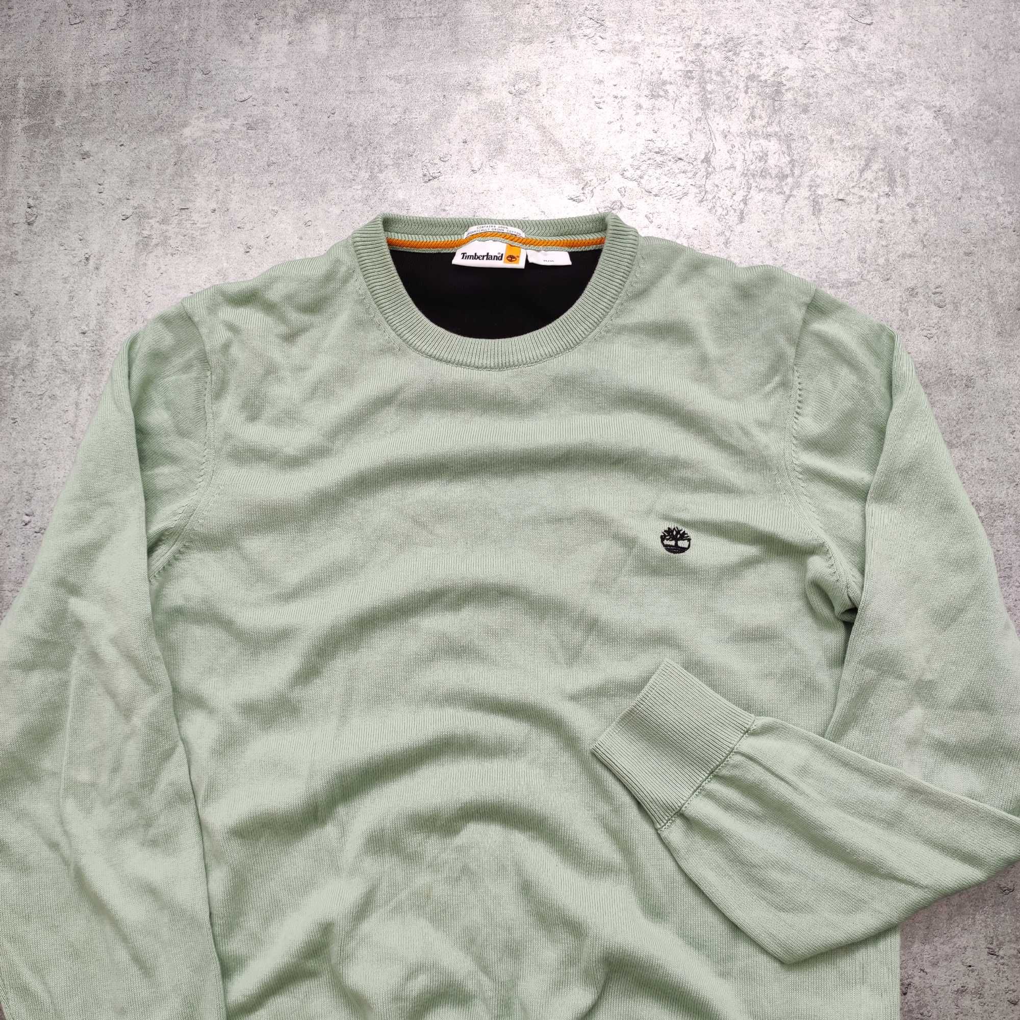 MĘSKI Elegancki PREMIUM Sweter Mięta Bawełna Timberland Haft Logo