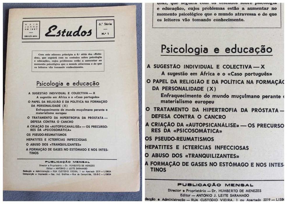 Estudos: Psicologia e educação - 7  Exemplares. Anos 60. Ver sumário