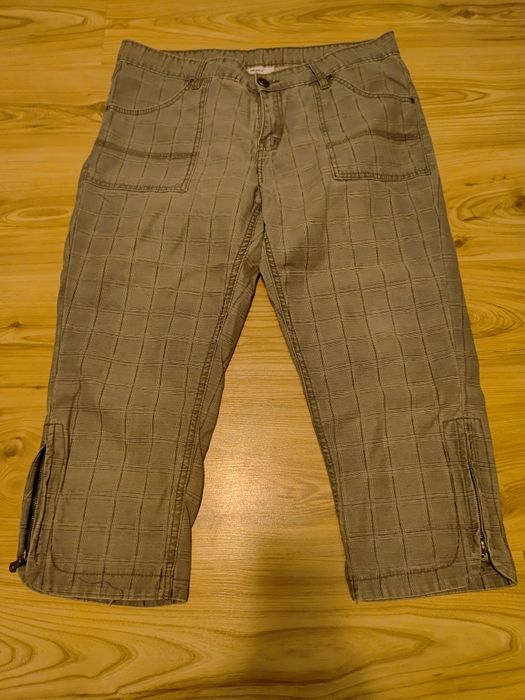 Damskie wiosennn spodnie 3/4 bawełniane w kratkę plus size Okay 44 wio