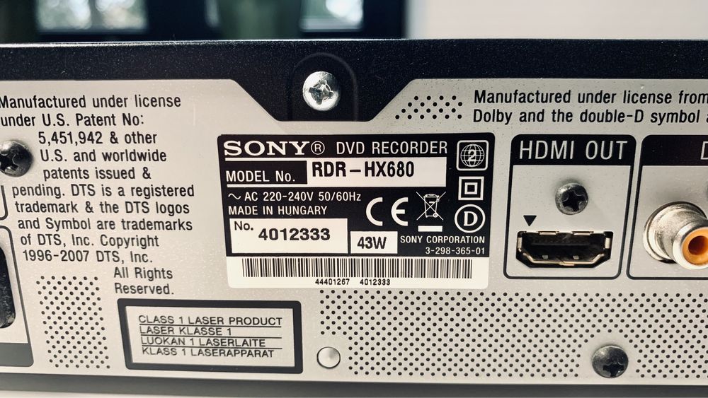 SONY RDR-HX680 nagrywarka odtwarzacz DVD