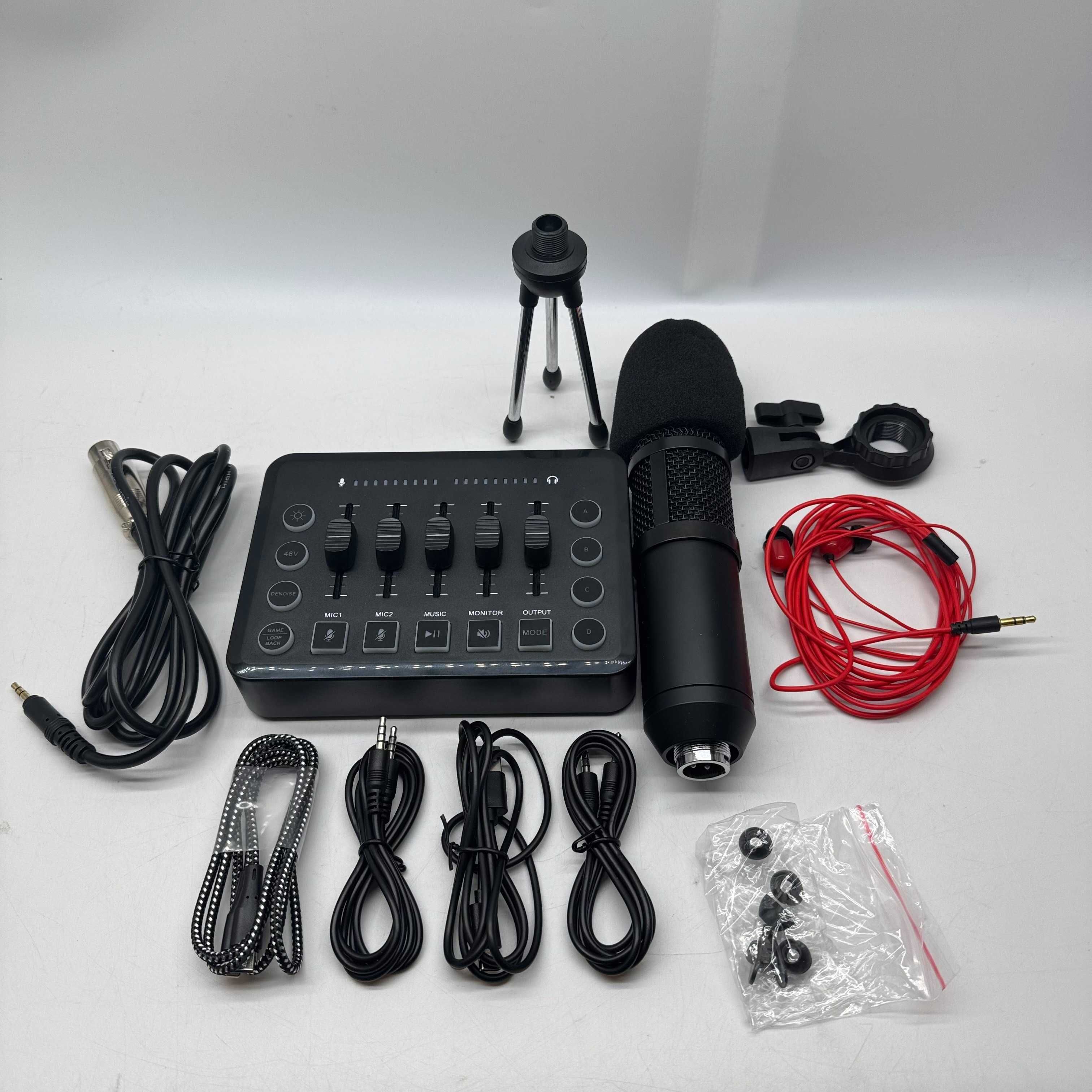 Mixer audio do gier RGB XLR, z mikrofonem i słuchawkami