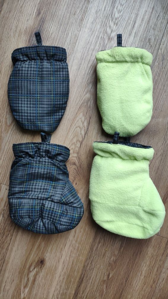 Buciki i rękawiczki zielone w kratkę ocieplane