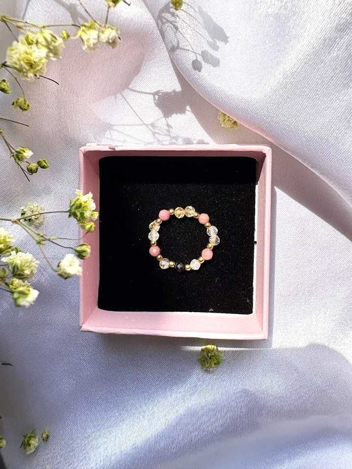 Pierścionek handmade z cytrynem i różowym awenturynem