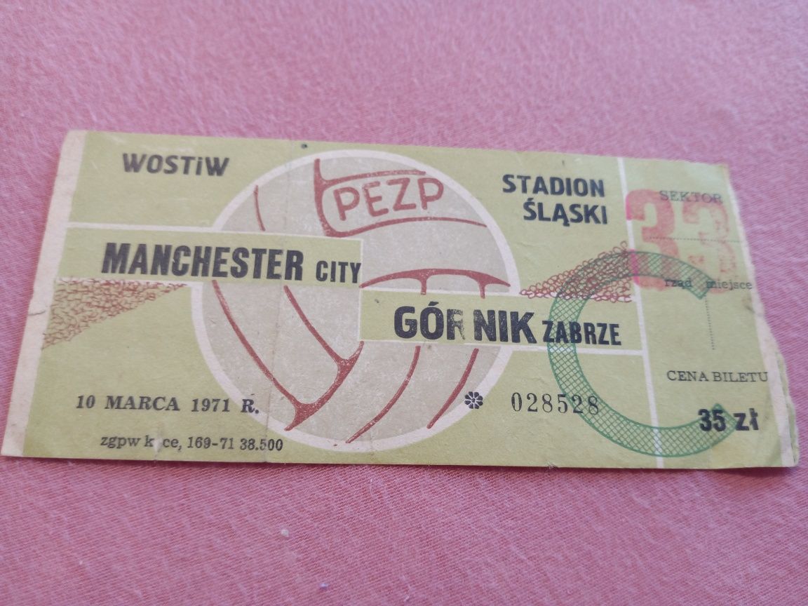 Bilet Manchester city górnik Zabrze 1971