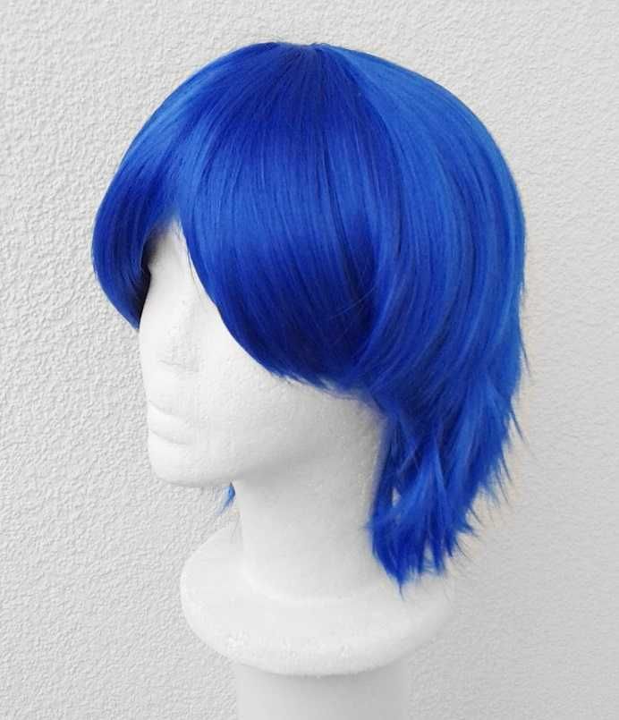 Chabrowa peruka krótka niebieska  z grzywką męska męski cosplay wig