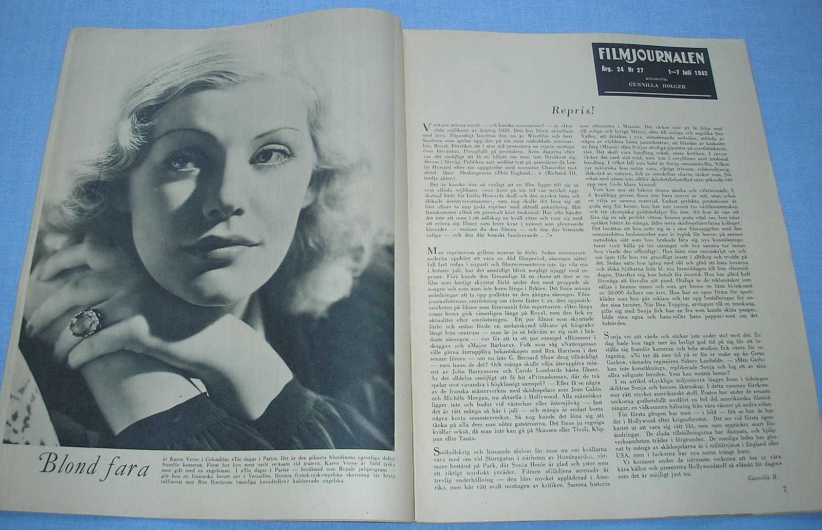FilmJournalen nr 28 z 1-7 lipiec 1942 r. Inga Bodil Vetterlund