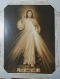 Jezus Miłosierny Ufam Tobie Obraz w sepii rama sosna bielona