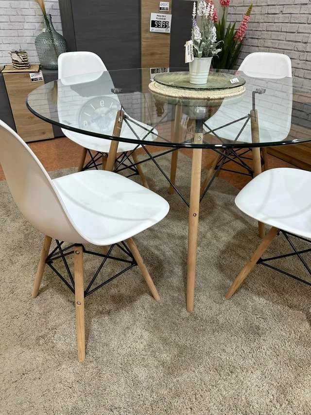 Mesa de jantar redonda com 4 cadeiras - entrega gratis