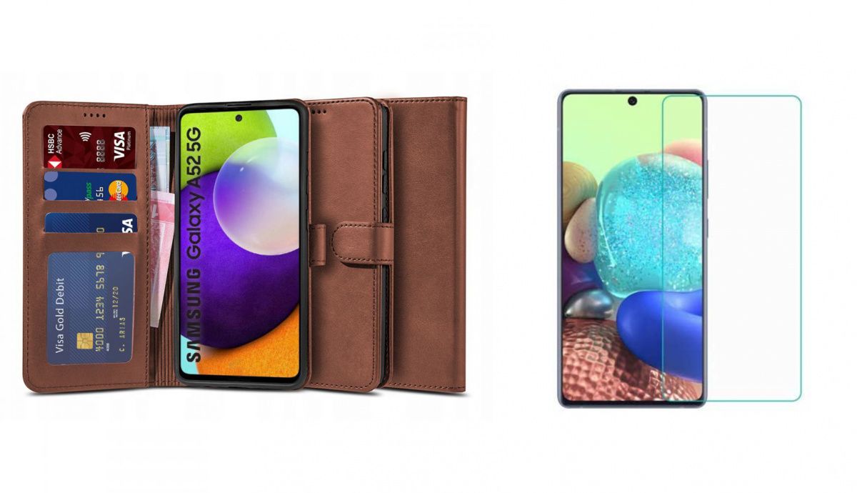 Etui Wallet 2 + Szkło Do Samsung Galaxy A52 4G / 5G Brązowy