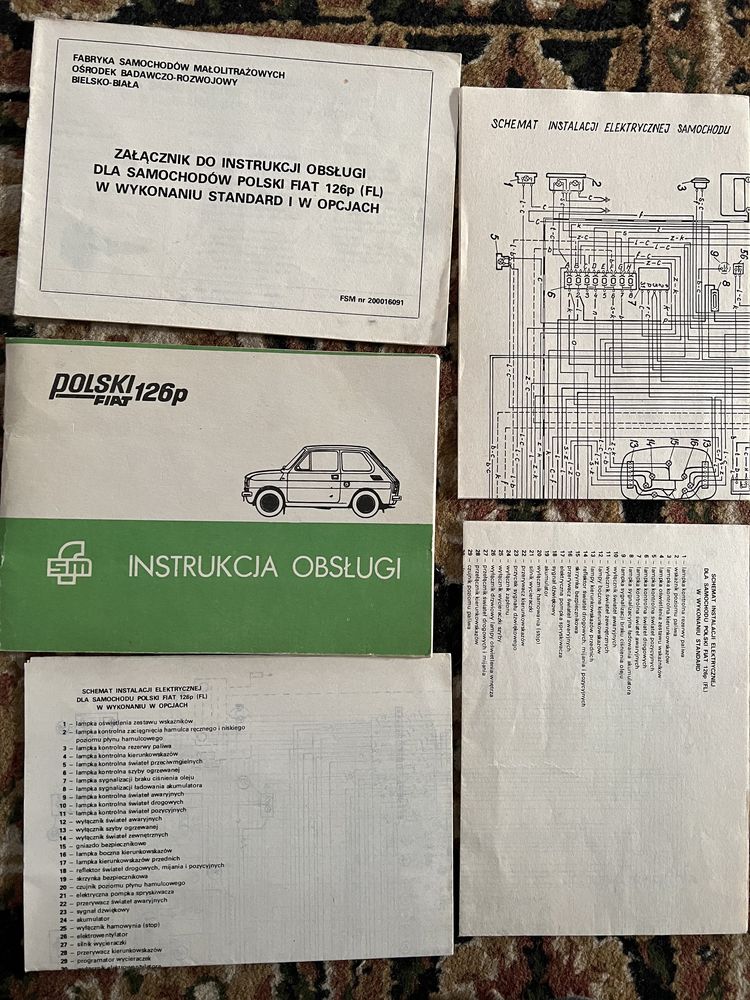 Instrukcja obsługi, schematy oraz załacznik Fiat 126p rok 1986