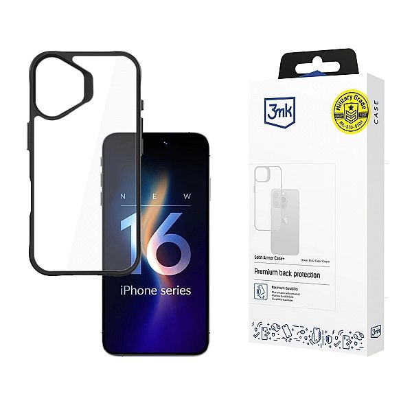 Etui 3mk Satin Armor Case+ na iPhone 16 Plus - przezroczyste z czarną