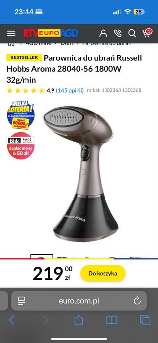 Parownica do ubrań Russell Hobbs Aroma 1800W 32g/min