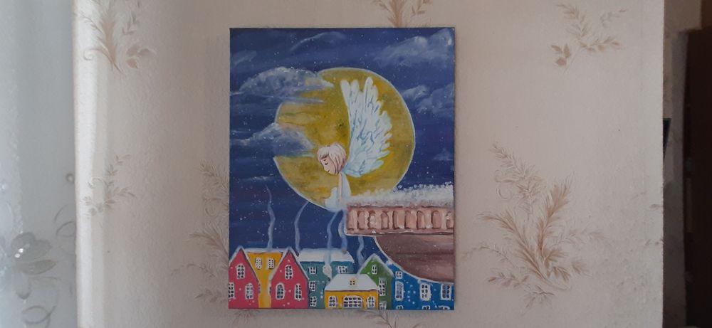 Картина "Ангел над нічним містом". Розмір 50×60. Розпродаж