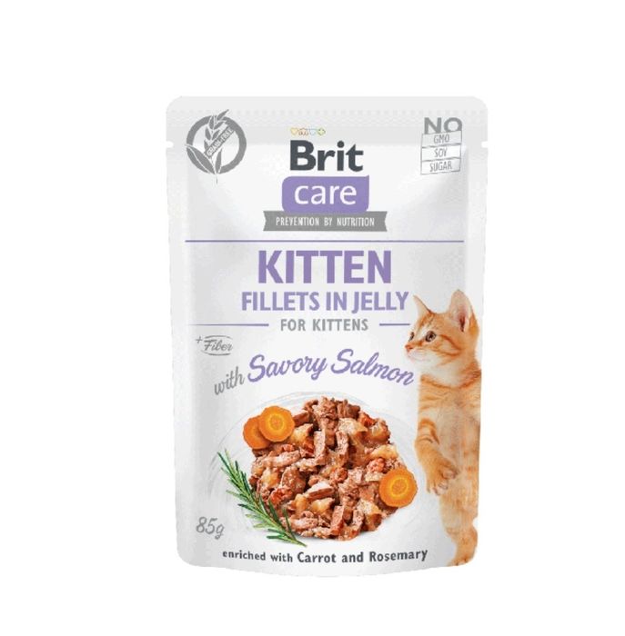 Brit Care Cat Pouch KITTEN filet z kurczaka z łososiem w galarecie 10x