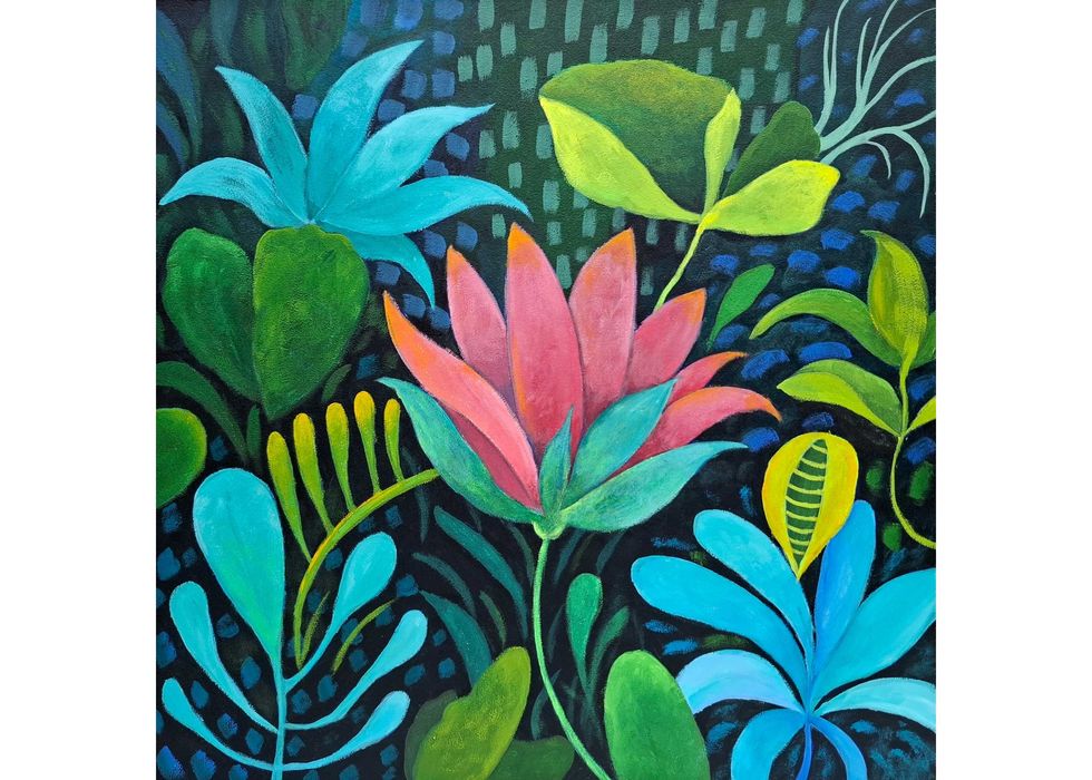 Ręcznie malowany obraz 30x30 martwa natura dżungla