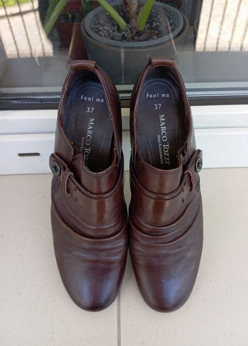 Ciemnobrązowe skórzane buty Marco Tozzi, rozmiar 37