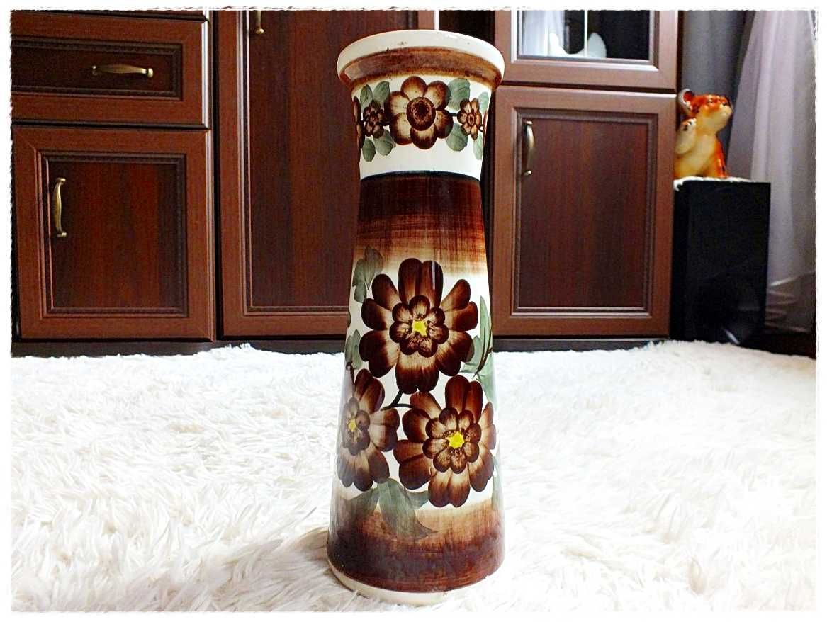 Ręcznie malowany fajansowy wazon Koło, lata 60-70 Piękny!