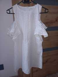Sukienka Reserved 140 koronka biała ażurowa kokardki ramiona