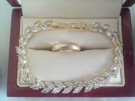 Złota bransoletka ślubna z kryształkami