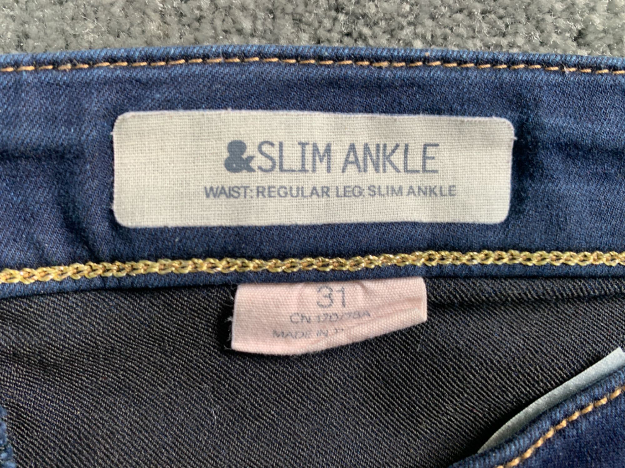 H&M jeansy legginsy slim ankle 31 złoty szew