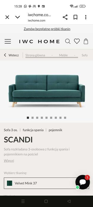 Do sprzedania sofa SCANDI zakupione w sklepie IWC Home. Turkusowa.