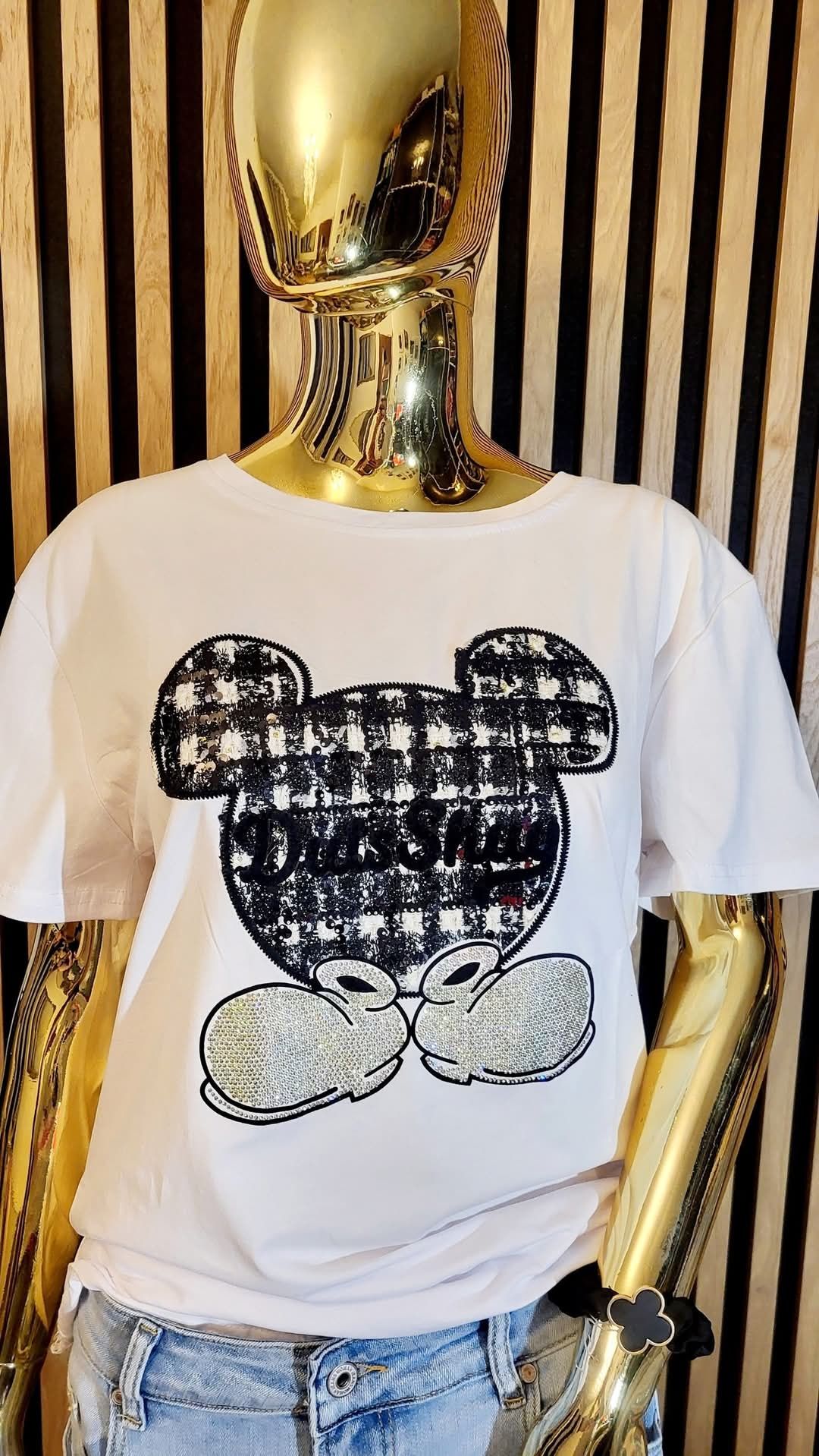 Trendy ing. Śliczny T-shirt z Myszką Mickey cyrkonie,  cekiny uni