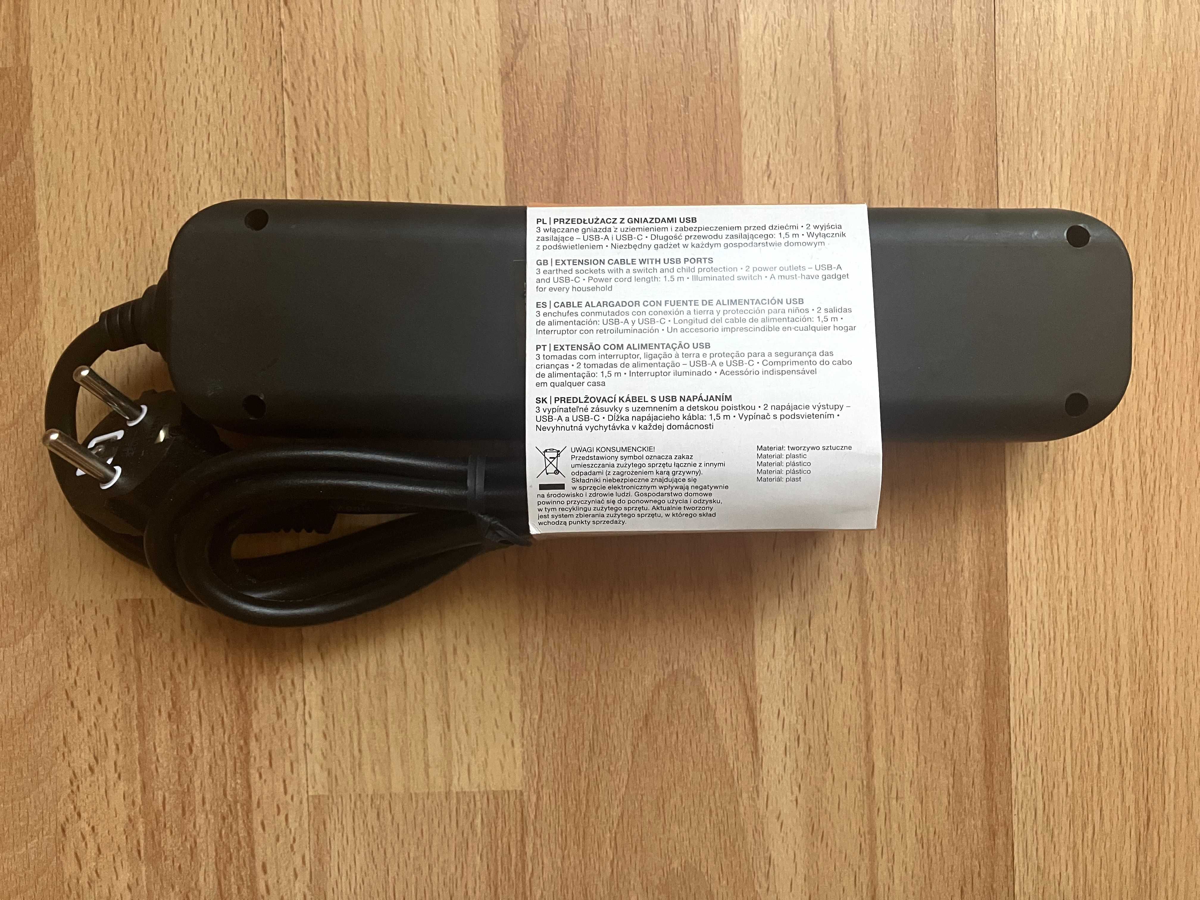 Przedłużacz elektryczny 1,5m z gniazdami USB A i C HYKKER listwa!