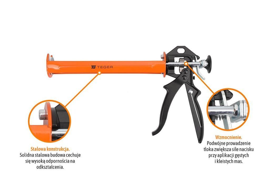 Wyciskacz do mas silikonowych 245 mm bez blokady wzmocniony TEGER