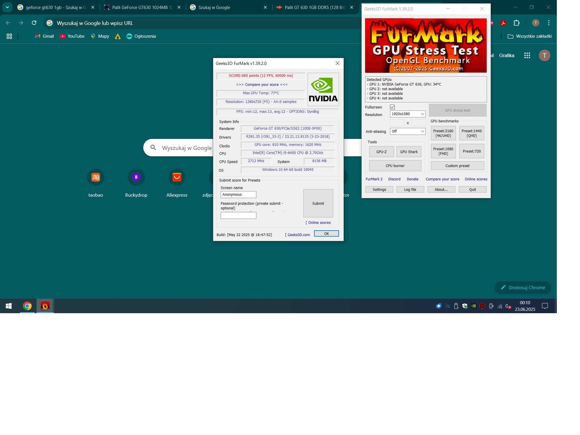 Karta graficzna Palit GT 630 1GB DDR5 , HDMI, CRT, DVI, HDMI ok 100%
