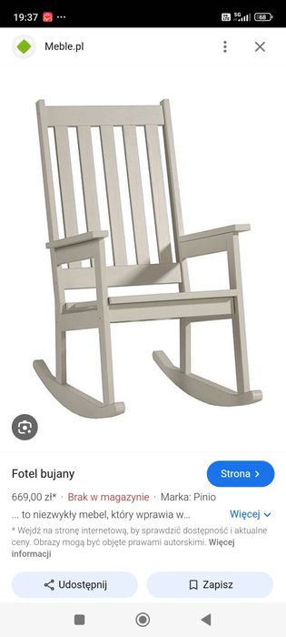 Fotel bujany drewniany PINIO