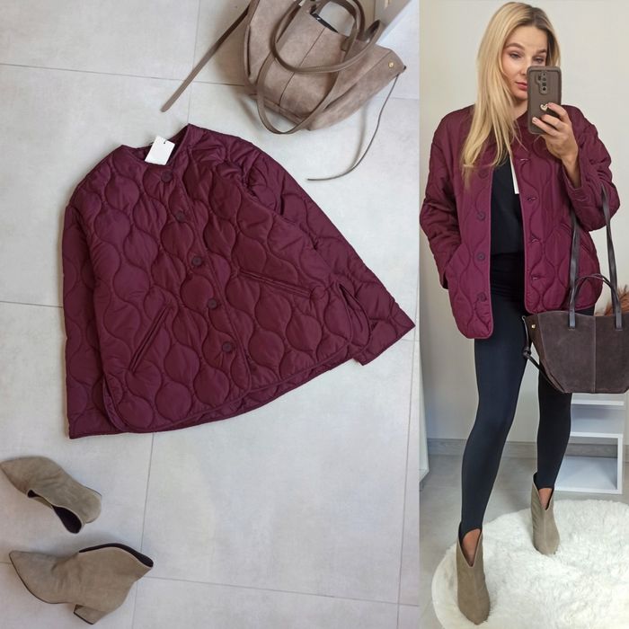 Zara kurtka pikowana XS 34 oversize bordowa wodoodporna